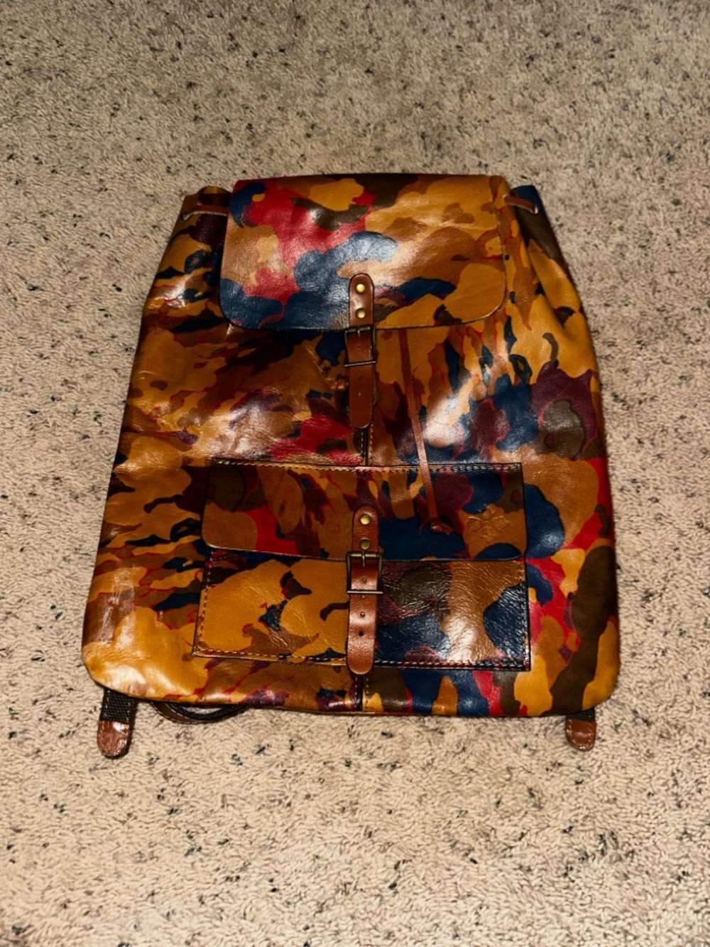 Multicolor Leather Backpack with Abstract Print
